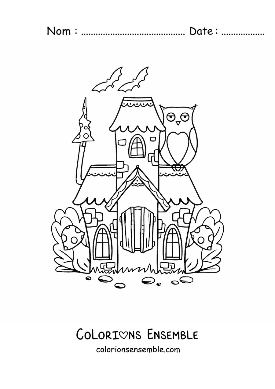Coloriage d’un château enchanté dans une forêt magique