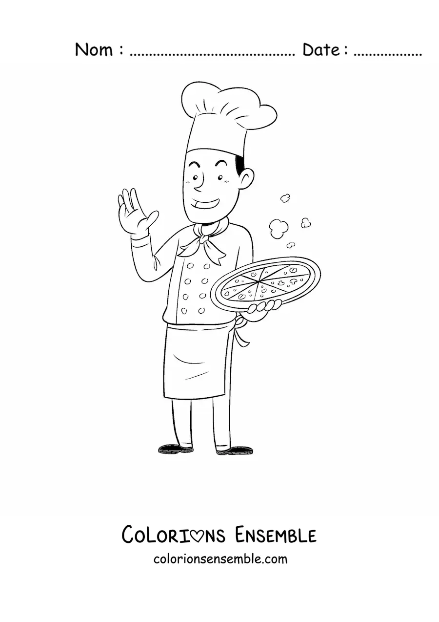 Image à colorier d'un chef avec une pizza