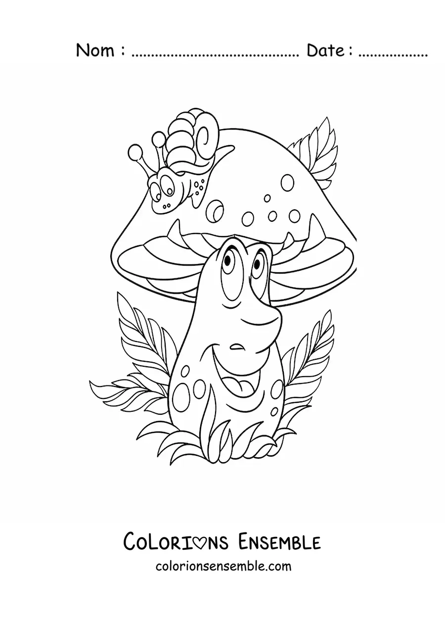 Image à colorier d'un champignon rigolo accompagné d'un escargot