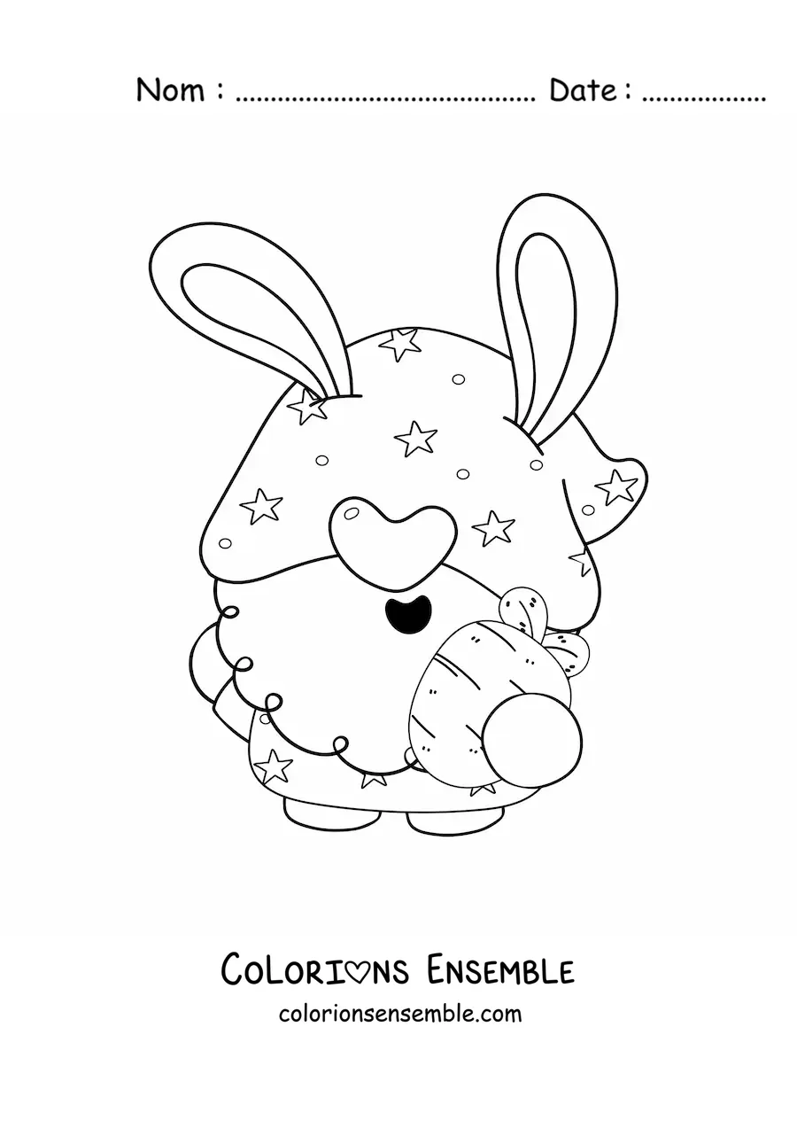 Image à colorier d'un gnome de Pâques avec une carotte