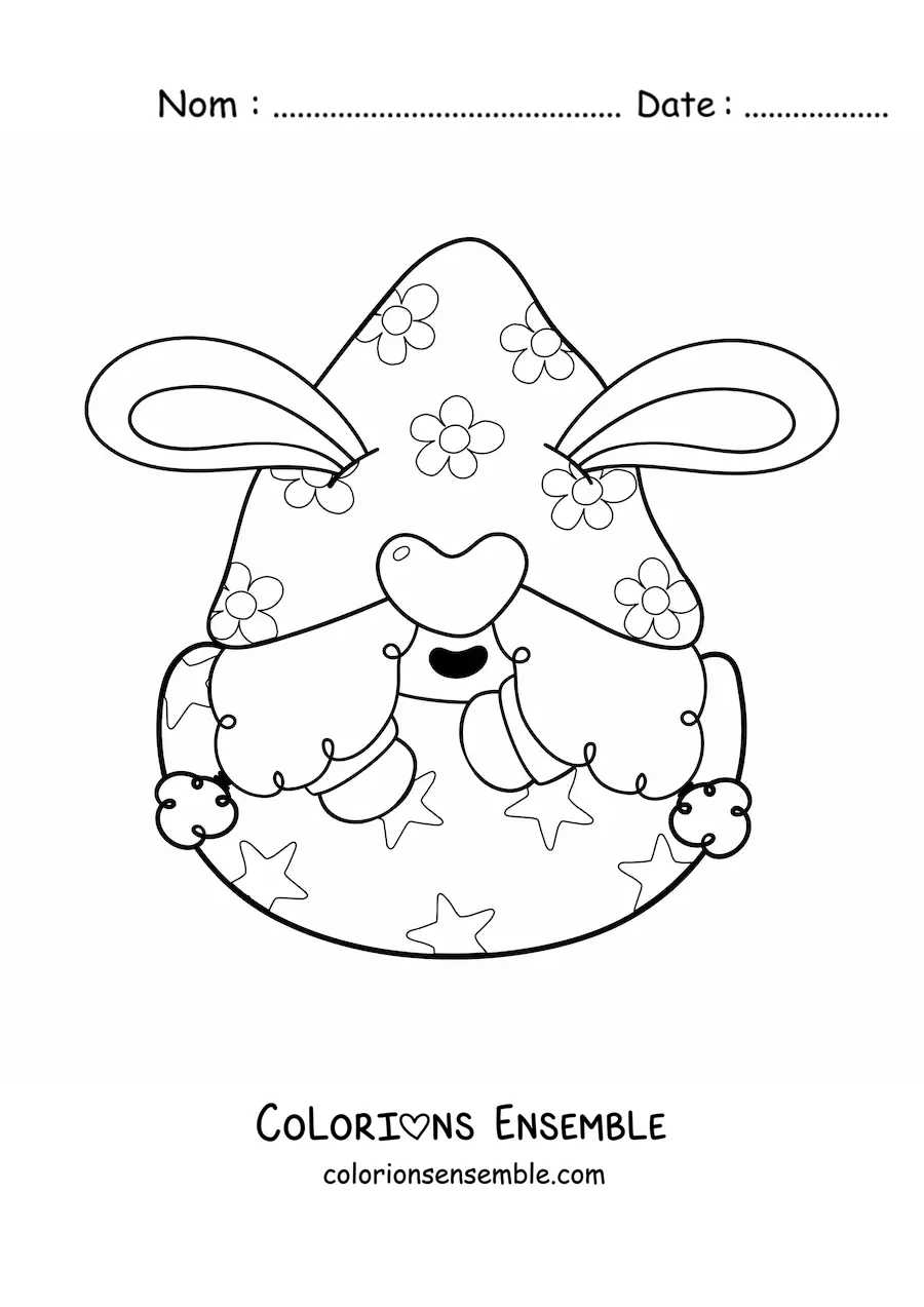 Image à colorier d'un gnome avec un oeuf de Pâques