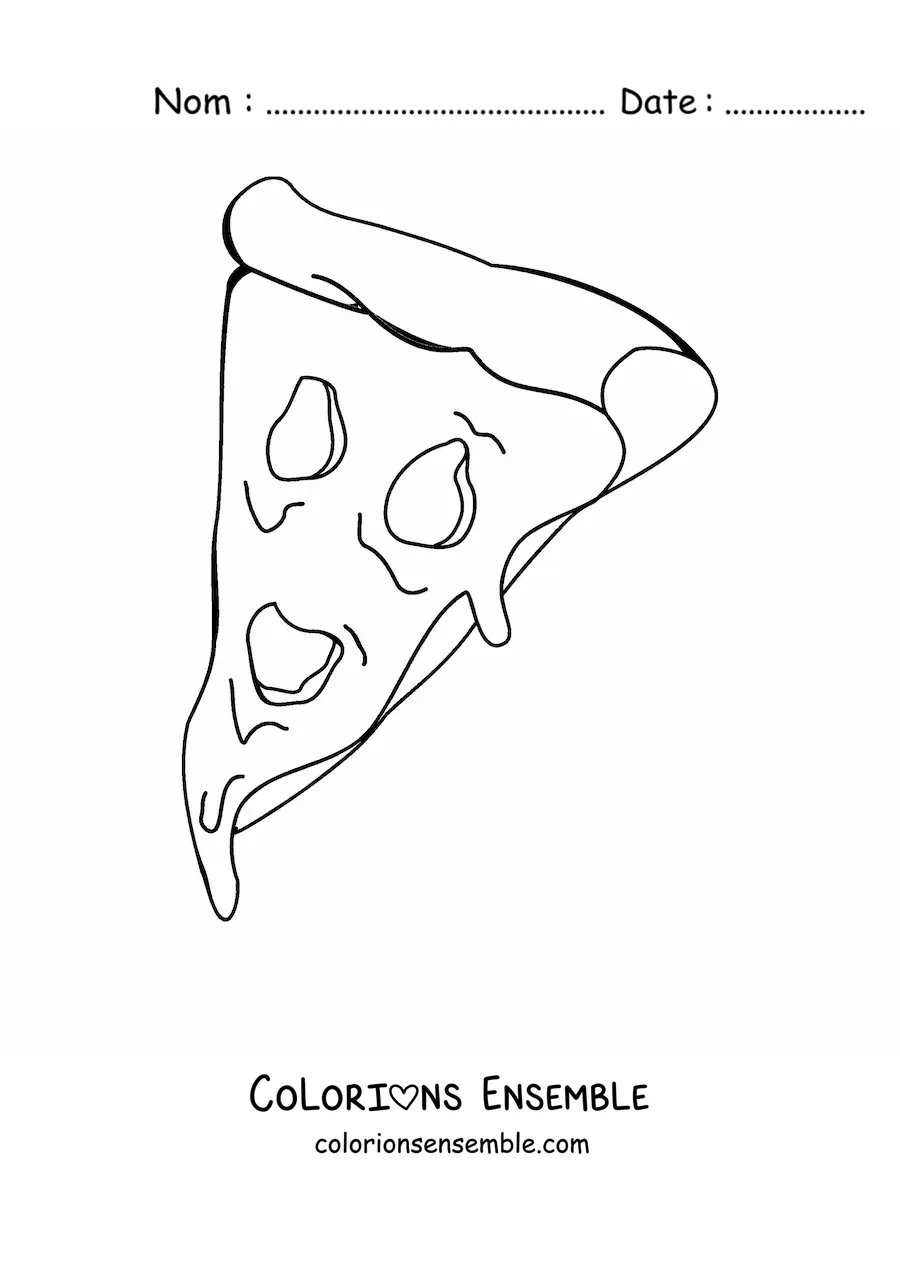 Image à colorier d'une part de pizza au fromage fondu