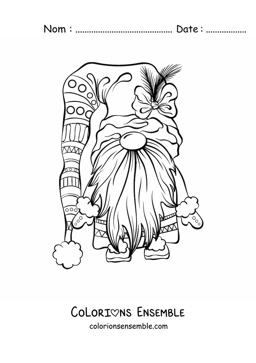 Image à colorier d'un gnome de Noël rigolo