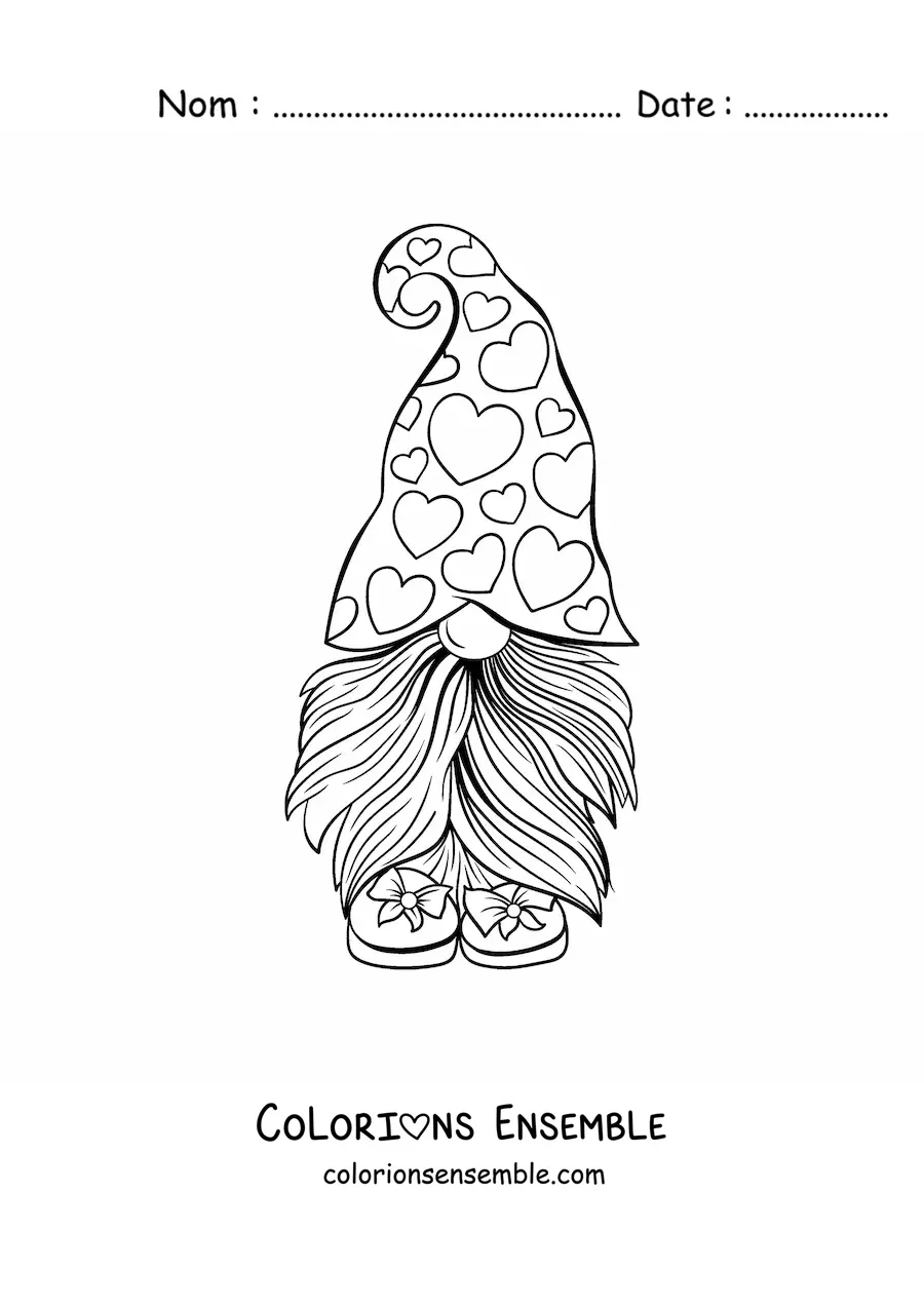 Image à colorier d'un gnome de la Saint-Valentin