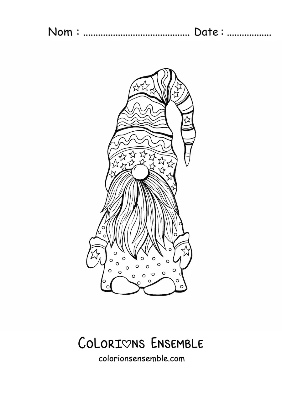 Image à colorier d'un gnome magique rigolo