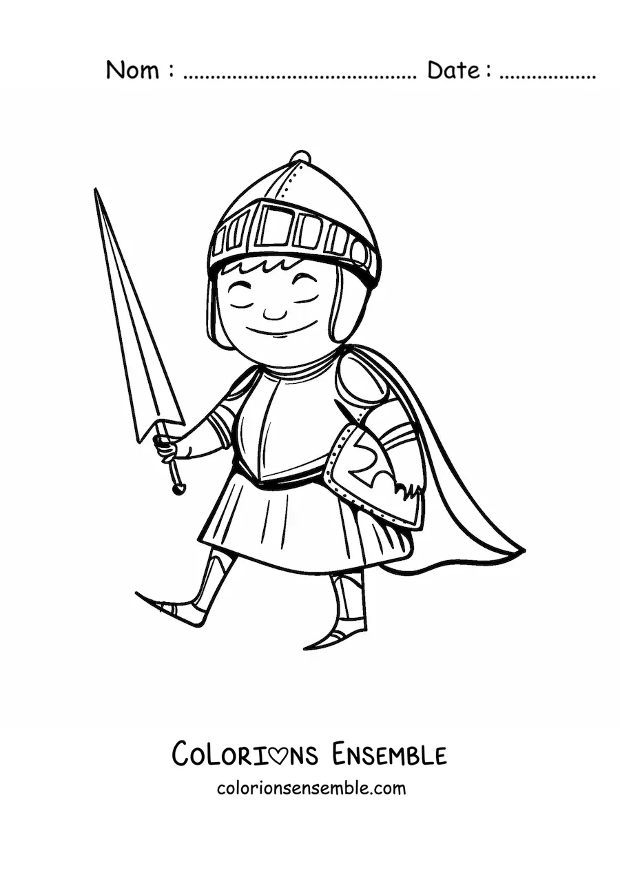 Image à colorier d'un chevalier templier rigolo