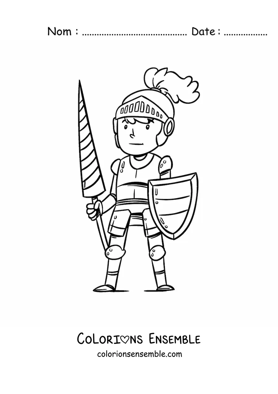 Image à colorier d'un chevalier héroïque rigolo