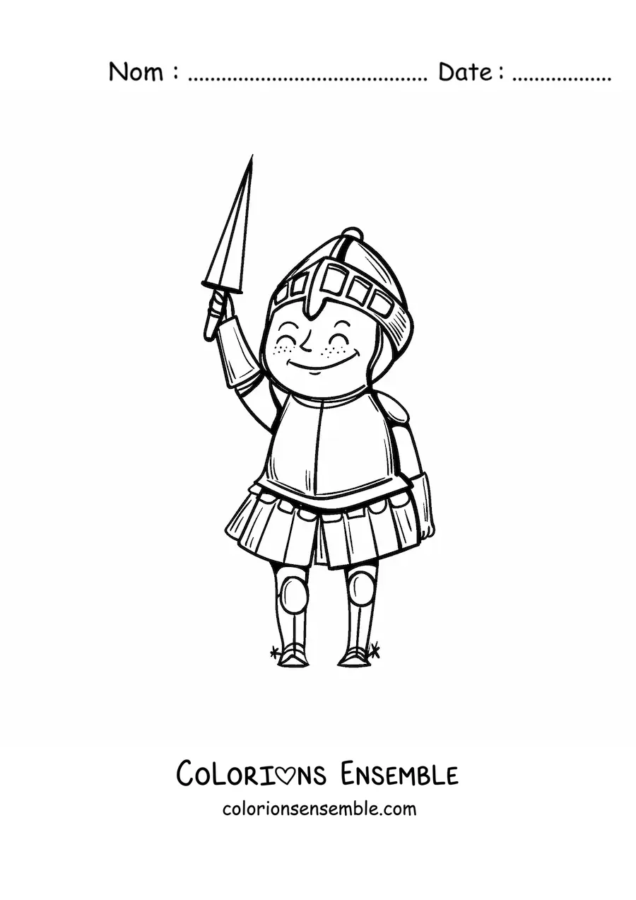 Image à colorier d'un chevalier du Moyen Âge rigolo avec une épée