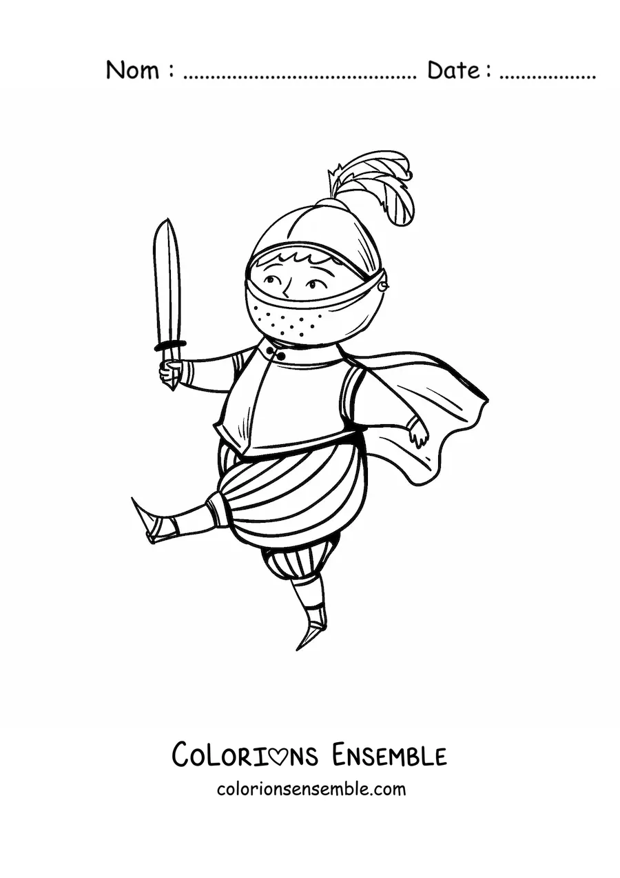 Image à colorier d'un chevalier rigolo avec un casque