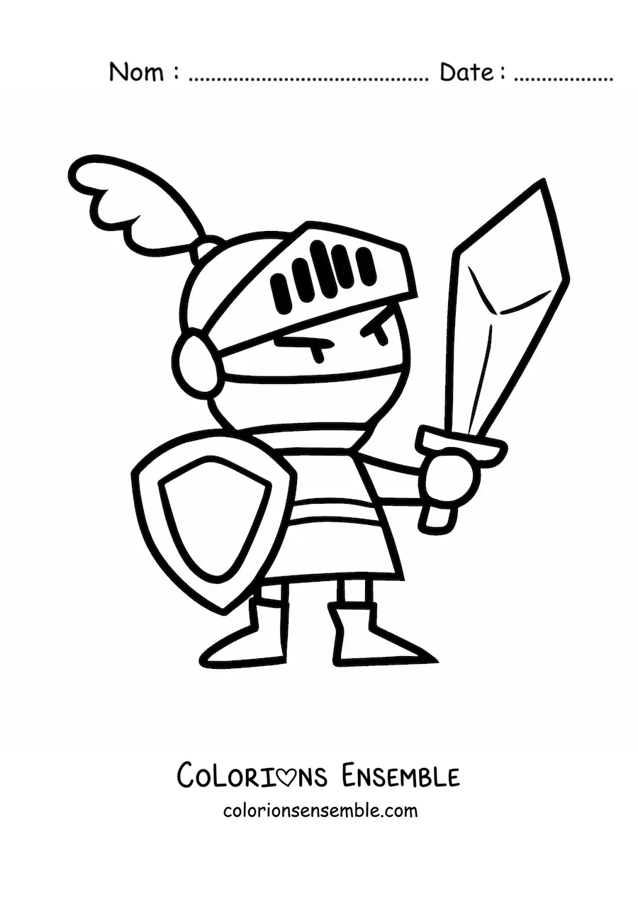 Image à colorier d'un dessin de chevalier avec une épée et un bouclier