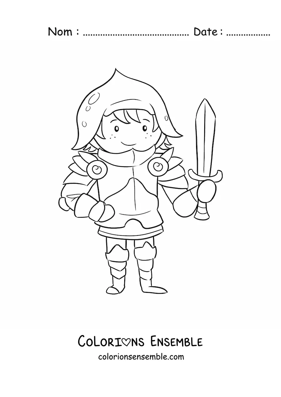 Image à colorier d'un chevalier rigolo avec une armure et une épée