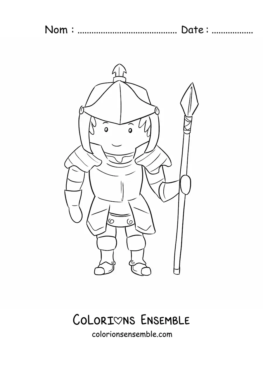 Image à colorier d'un chevalier rigolo avec une armure et une lance