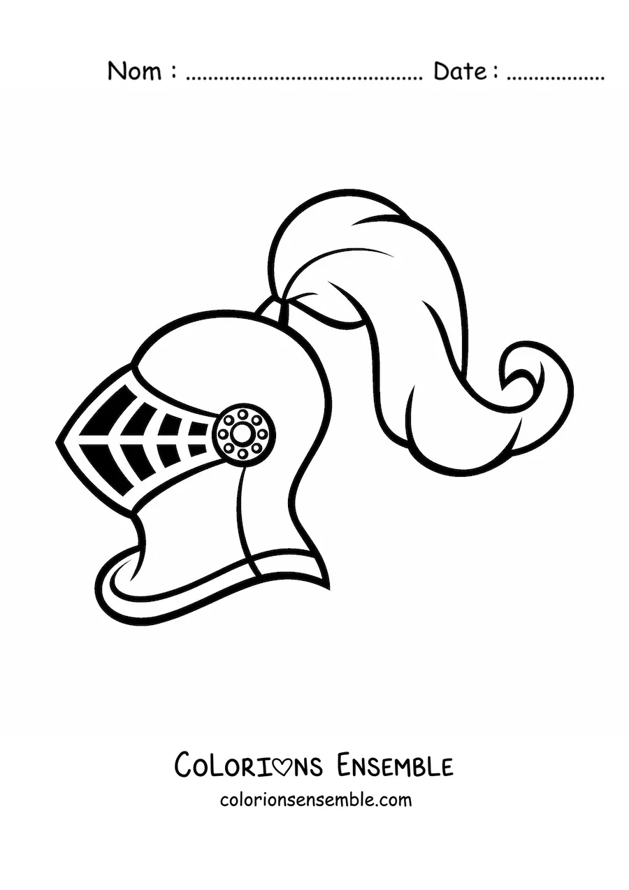Image à colorier d'un casque de chevalier médiéval vu de profil