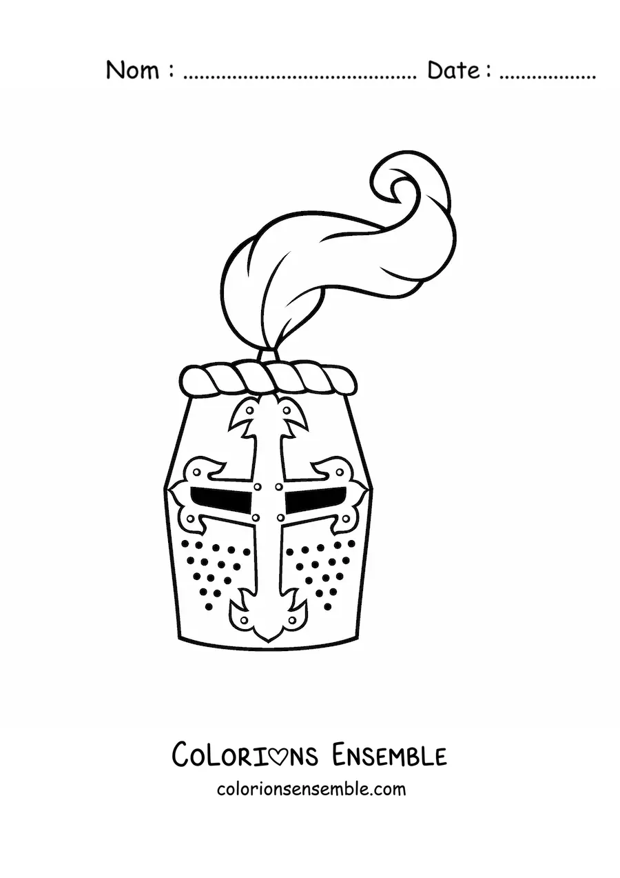 Image à colorier d'un casque de chevalier médiéval vu de face