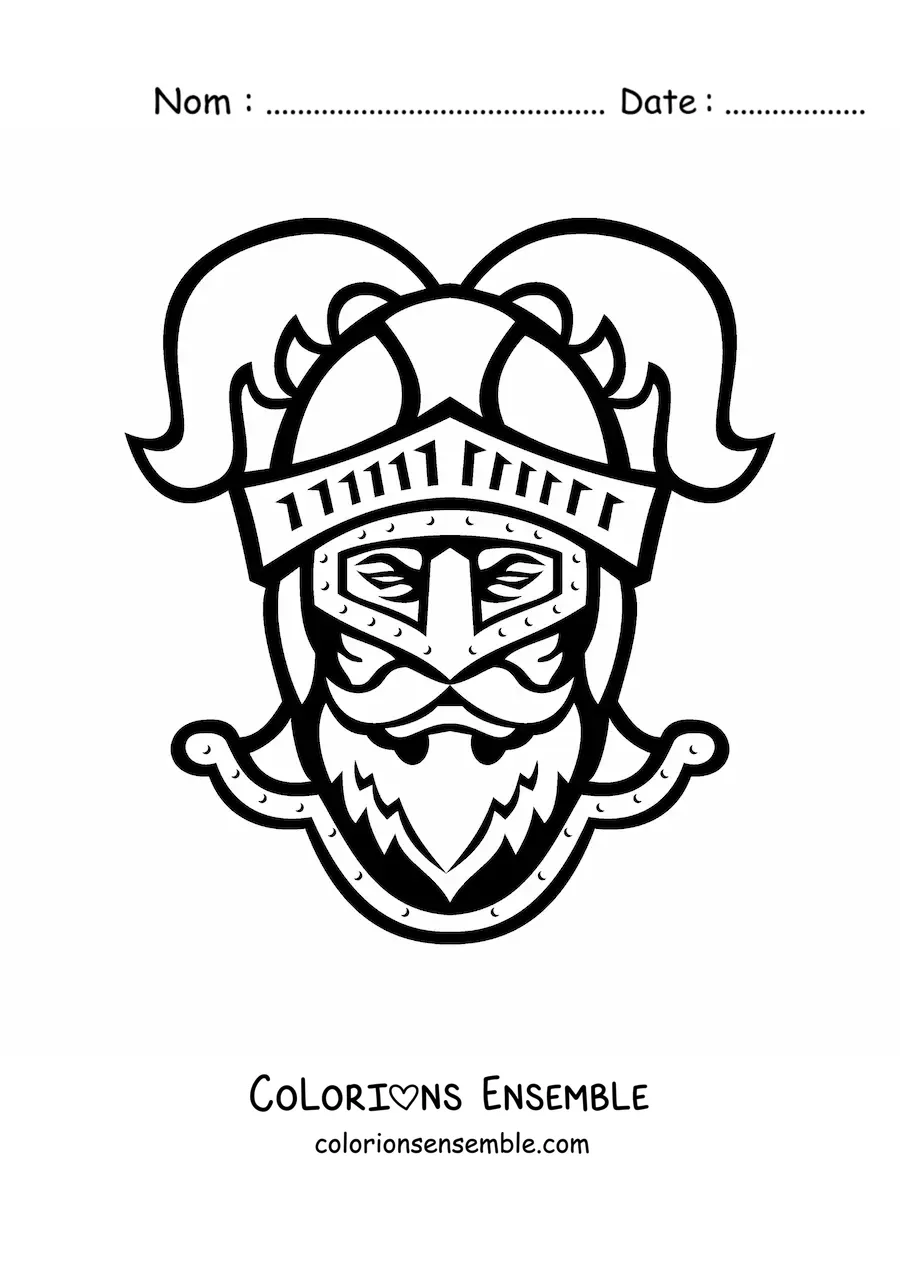 Image à colorier d'un visage de chevalier avec un casque