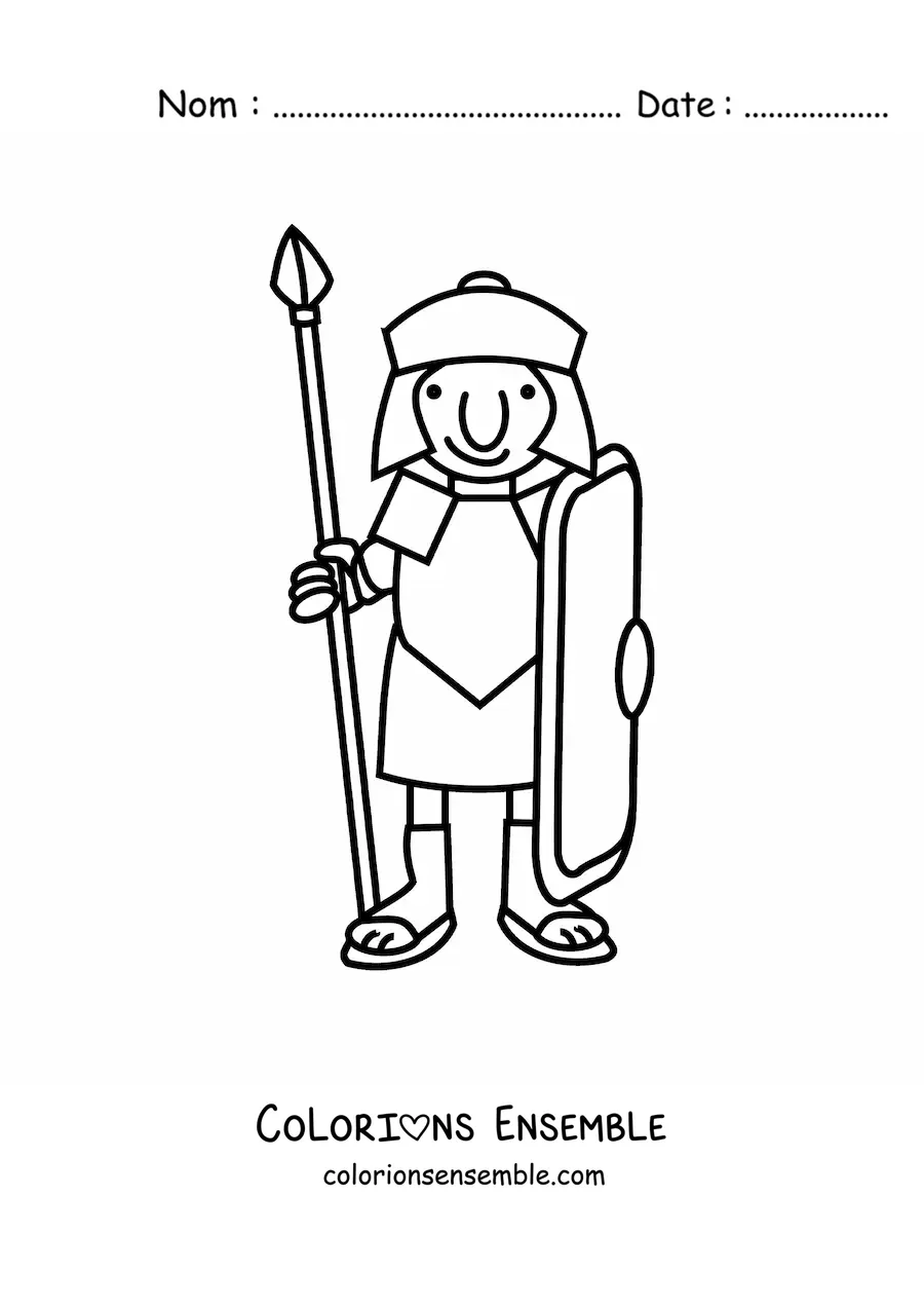 Image à colorier d'un centurion romain rigolo avec un casque
