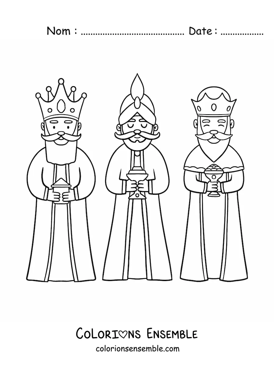 Image à colorier des Rois mages rigolos
