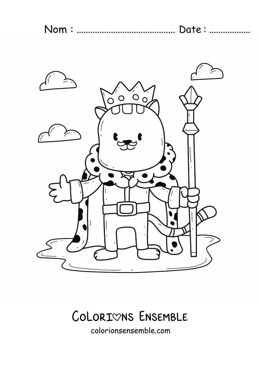 Image à colorier d'un roi chat rigolo