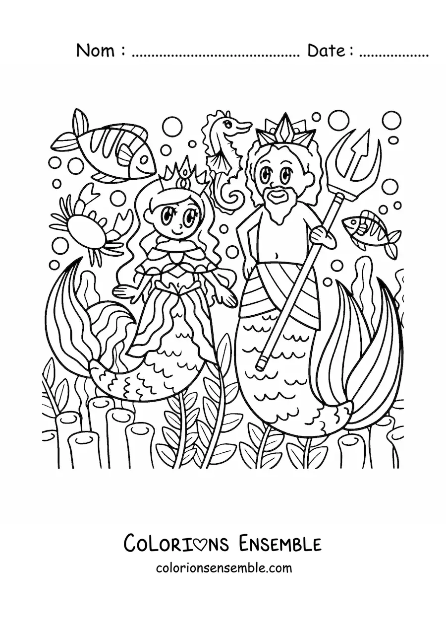 Image à colorier de Triton, le roi de la mer