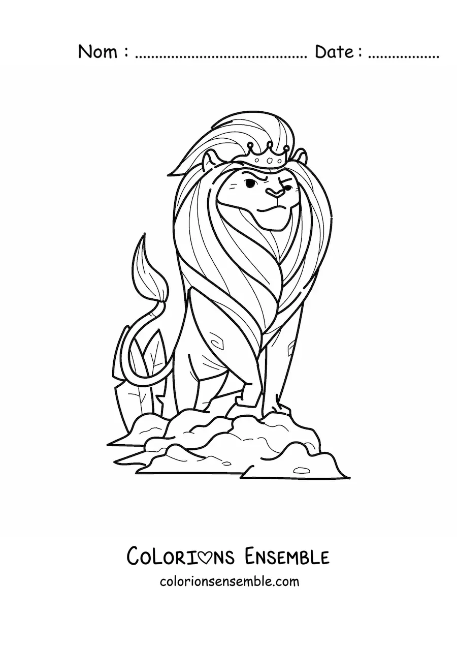 Image à colorier d'un roi lion rigolo
