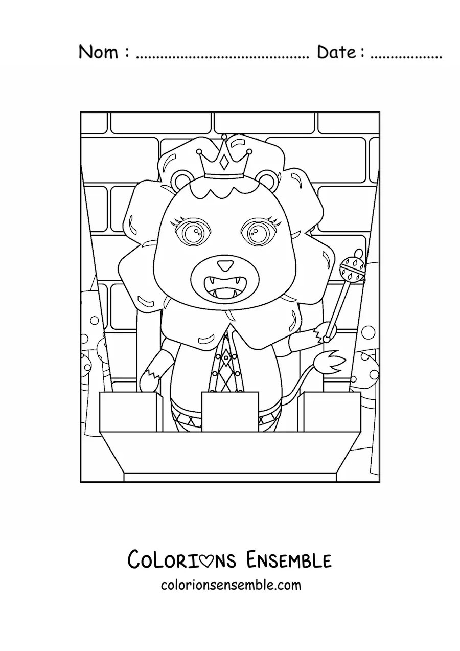 Image à colorier d'un roi lion kawaii