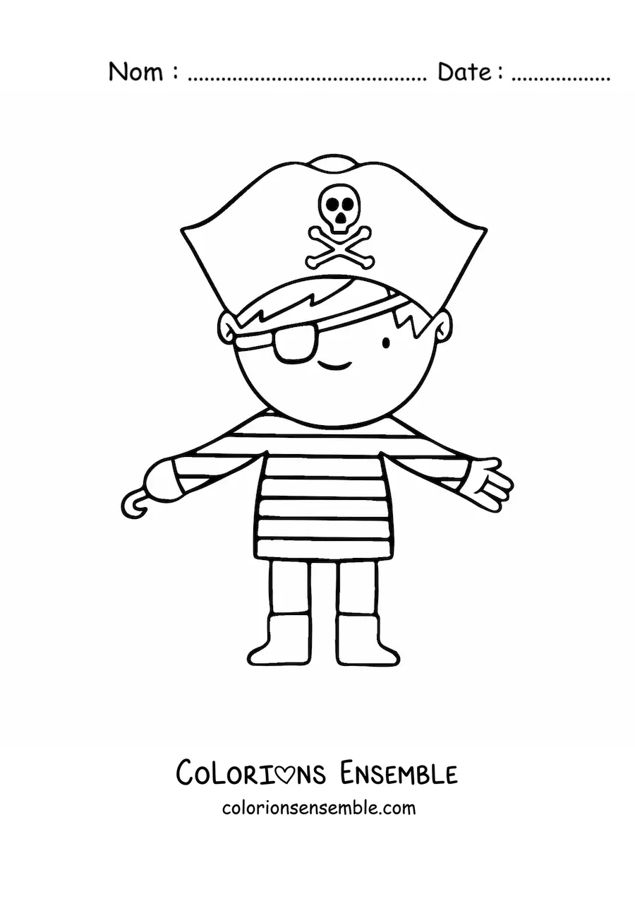 Coloriage d'un garçon déguisé en pirate avec un crochet