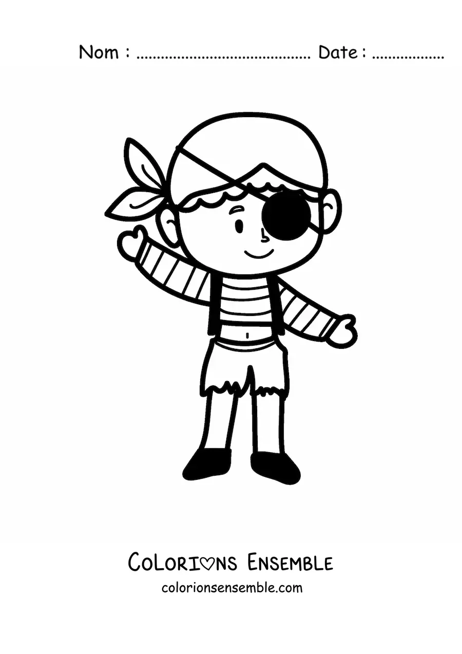 Coloriage d'un petit garçon pirate animé facile