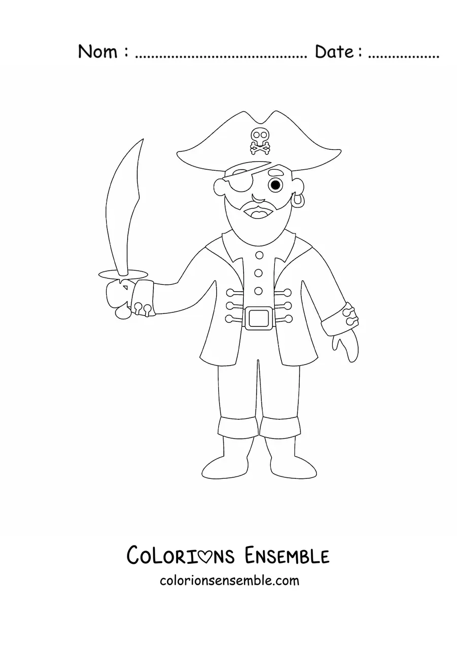Coloriage d'un vieux pirate animé avec une épée