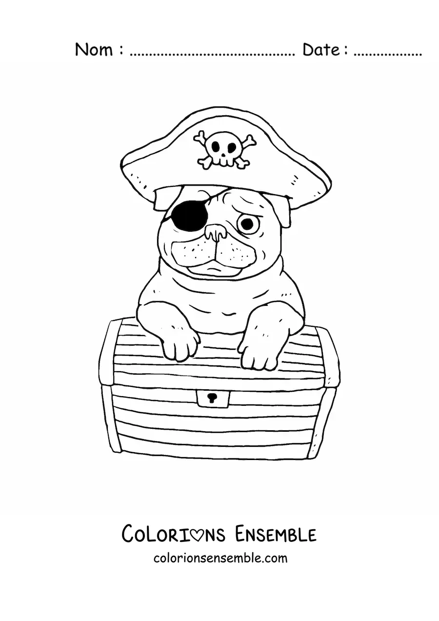 Coloriage d'un carlin pirate animé
