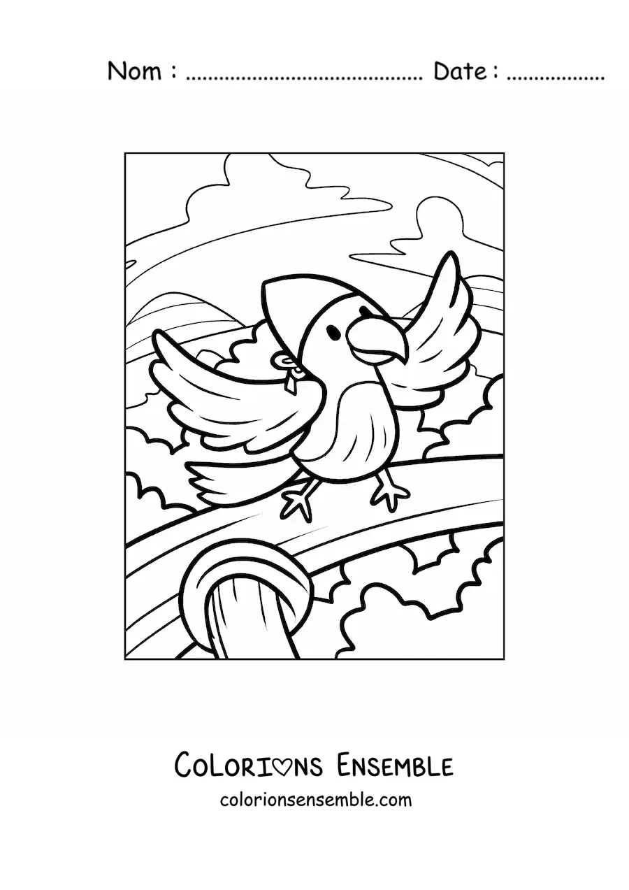 Coloriage d'un perroquet pirate animé sur un bateau