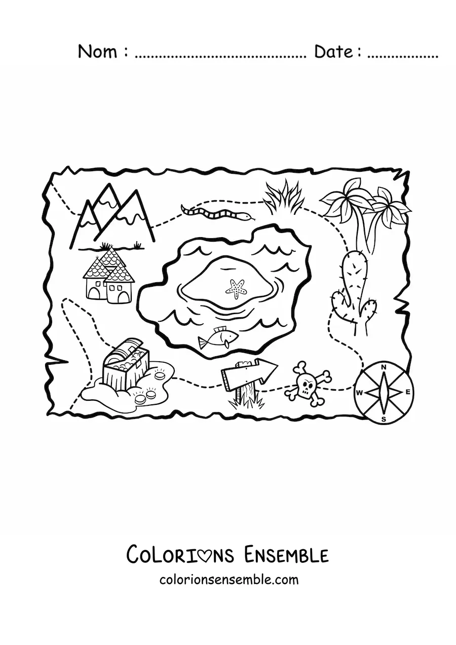 Coloriage d'une carte au trésor animée