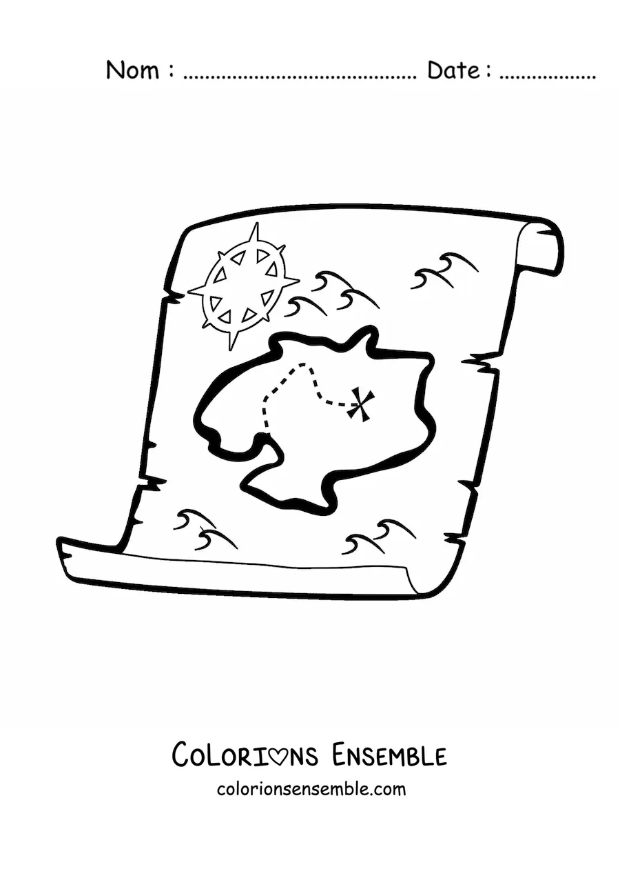 Coloriage d'une carte au trésor facile