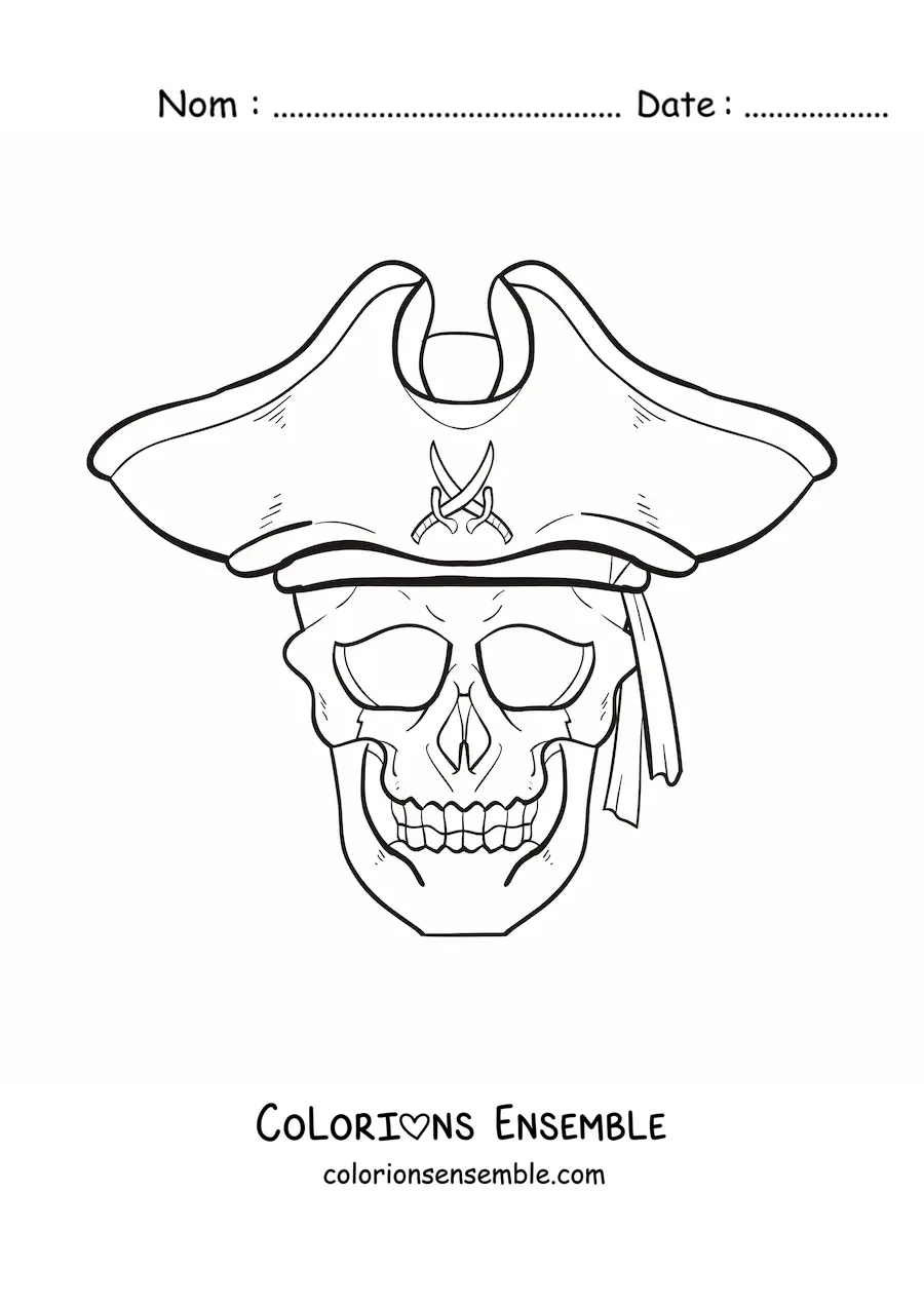 Coloriage d'un crâne avec un chapeau de pirate
