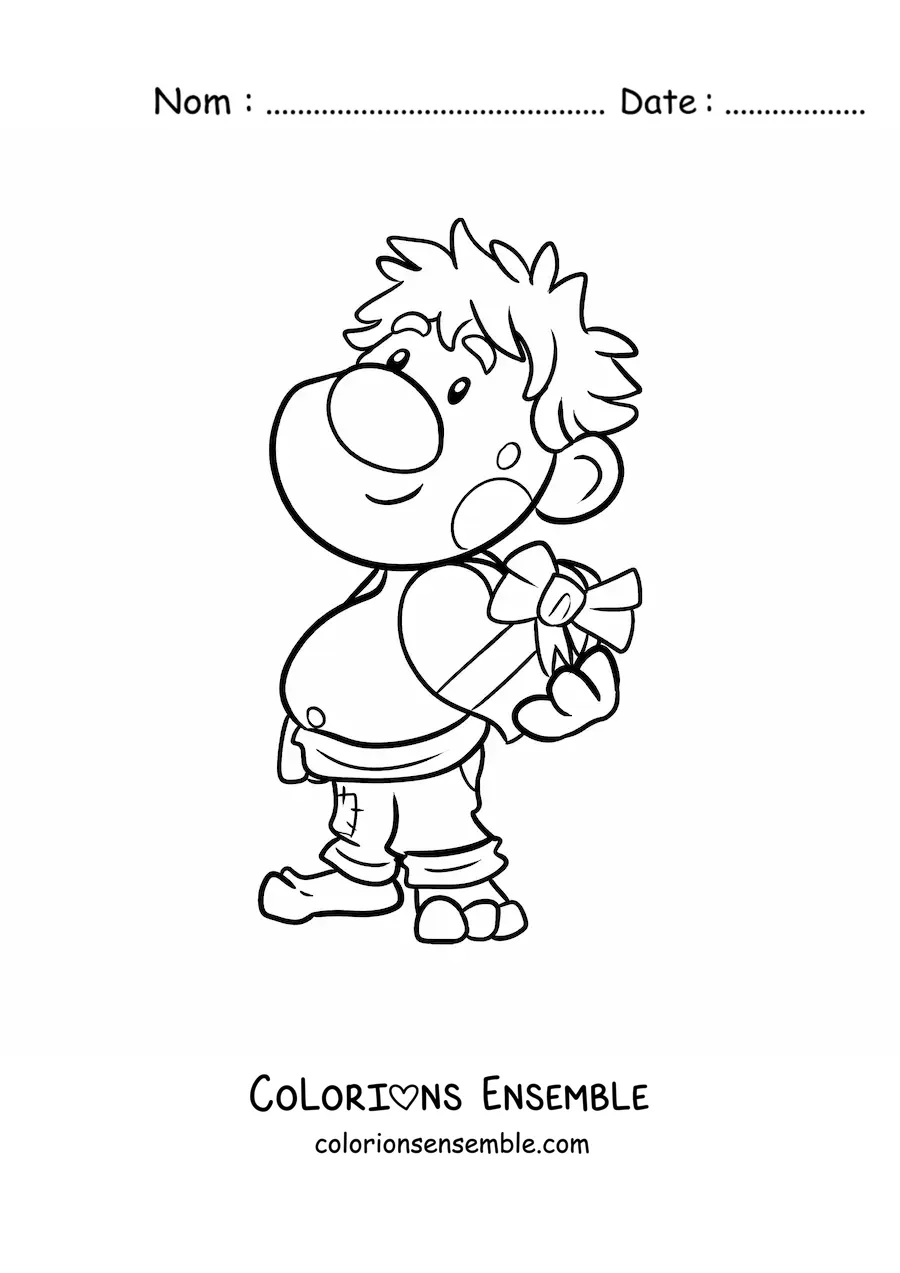 Coloriage d'un troll animé avec une boîte de chocolats