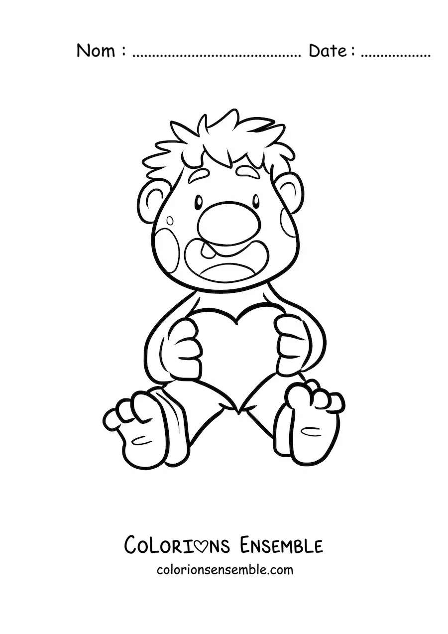 Coloriage d'un troll animé assis avec un cœur