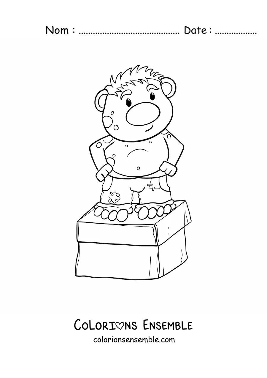 Coloriage d'un troll animé debout sur une boîte