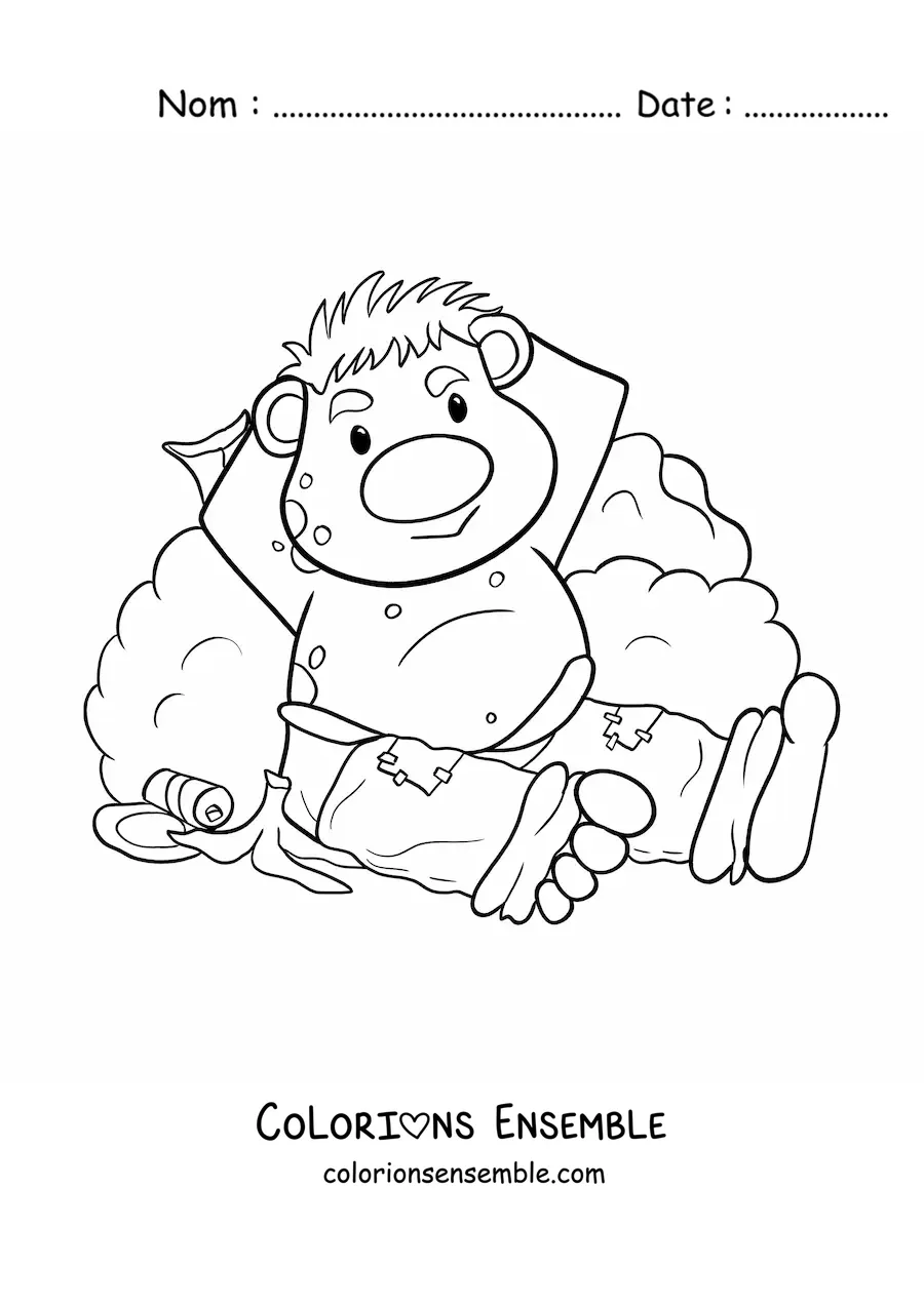 Coloriage d'un troll animé rigolo assis