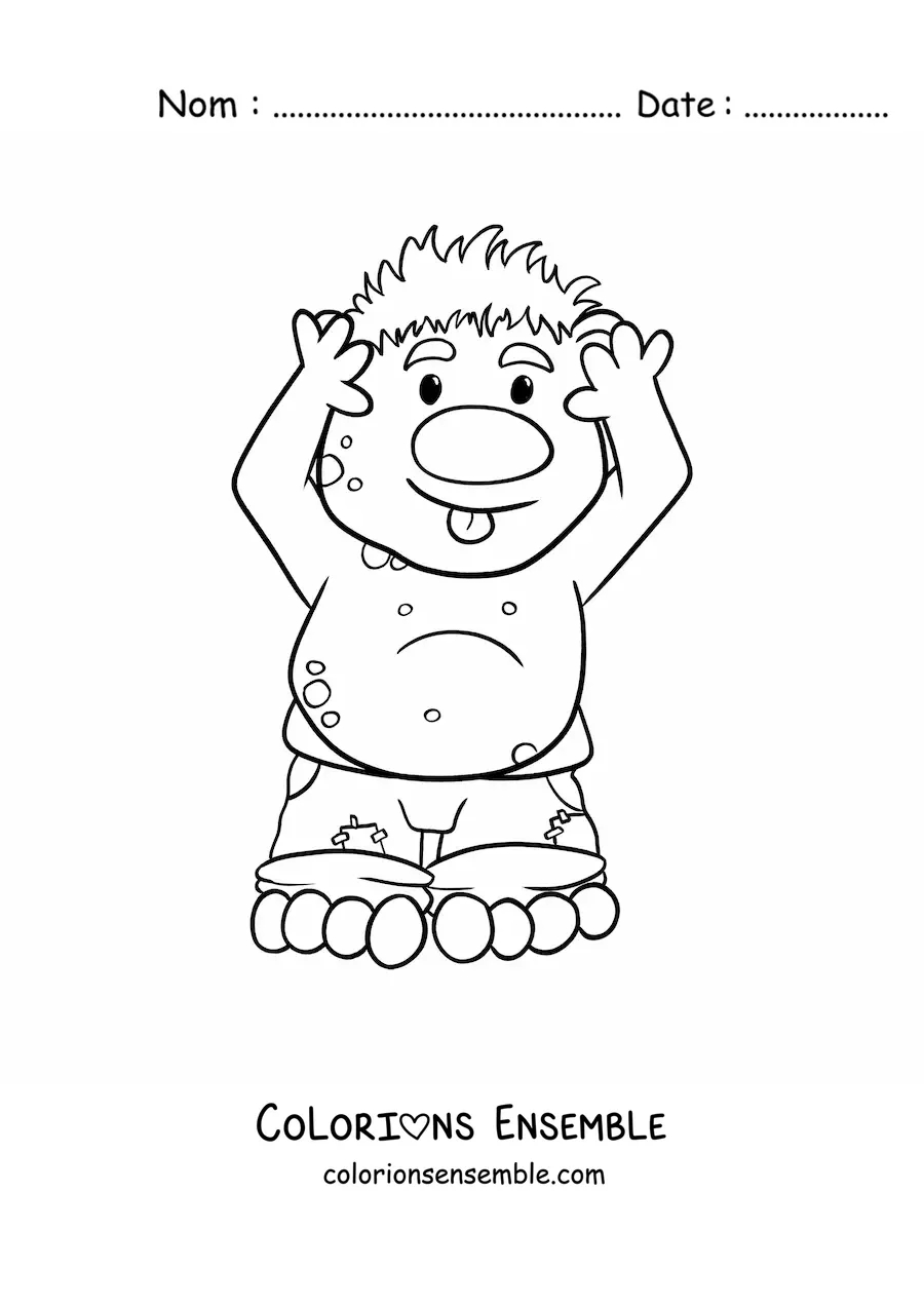 Coloriage d'un troll animé rigolo tirant la langue