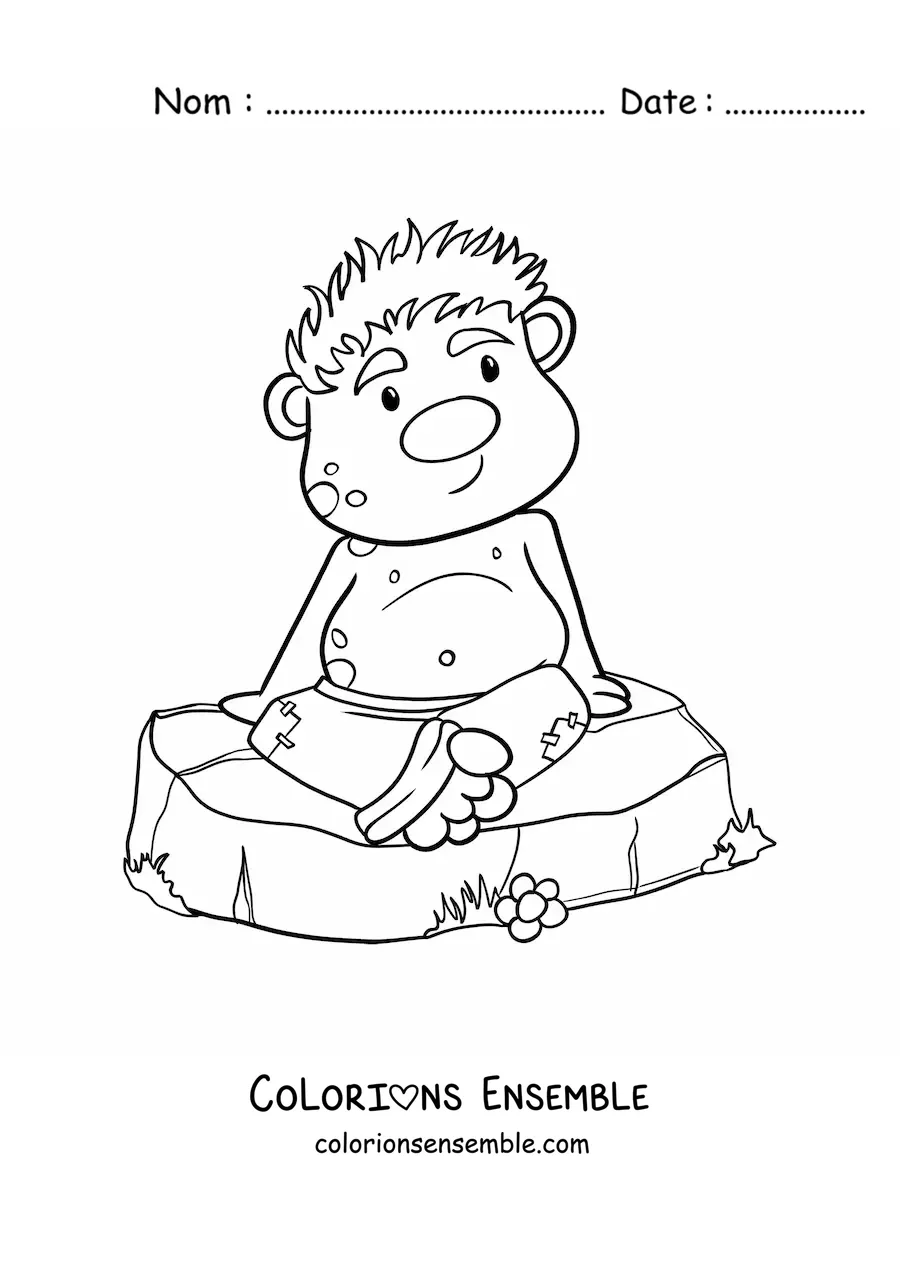Coloriage d'un troll animé assis sur un rocher