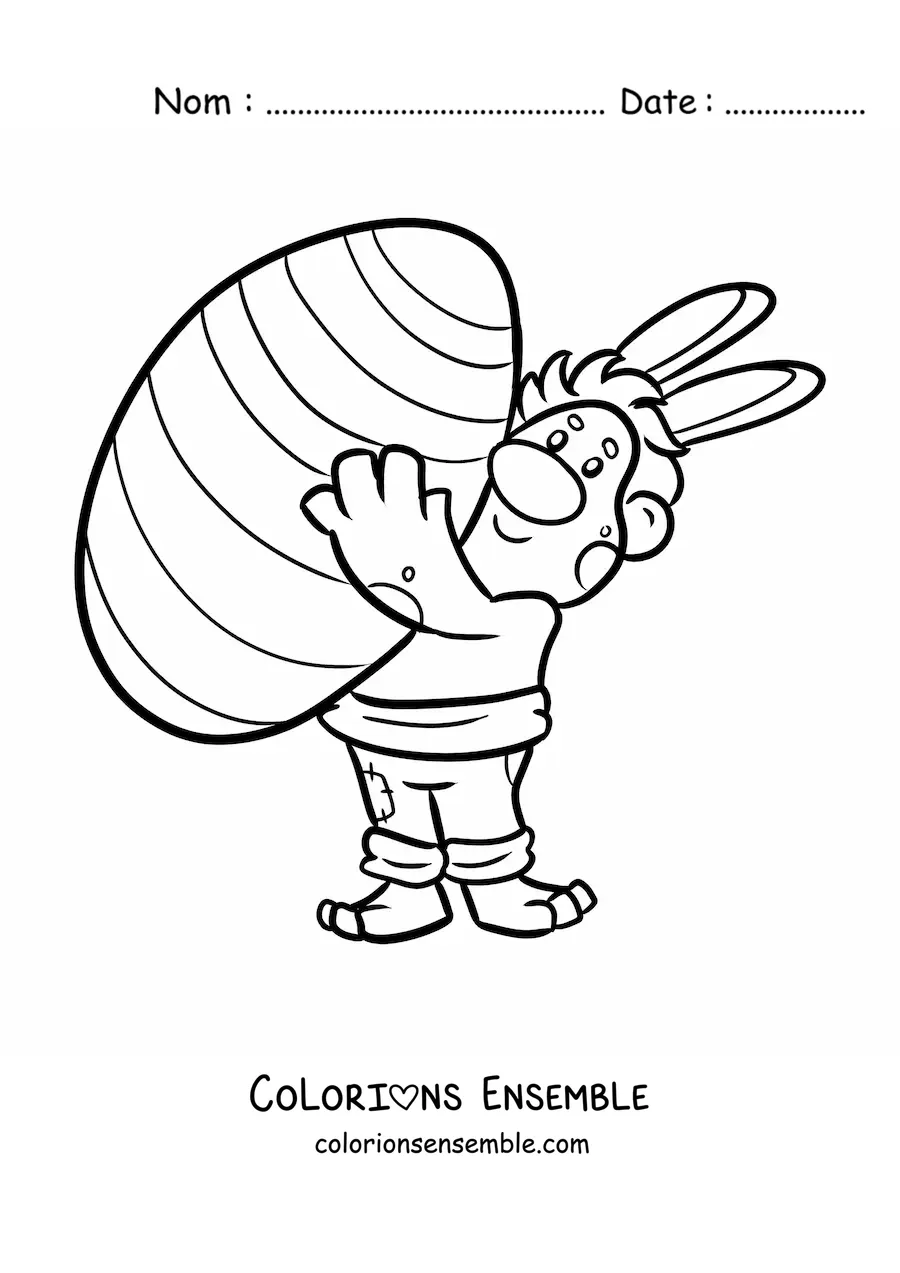 Coloriage d'un troll animé avec un œuf de Pâques géant