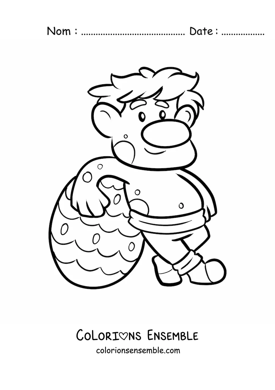 Coloriage d'un troll animé avec un œuf de Pâques