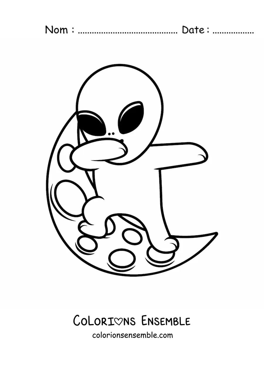 Coloriage d'un extraterrestre rigolo sur la Lune