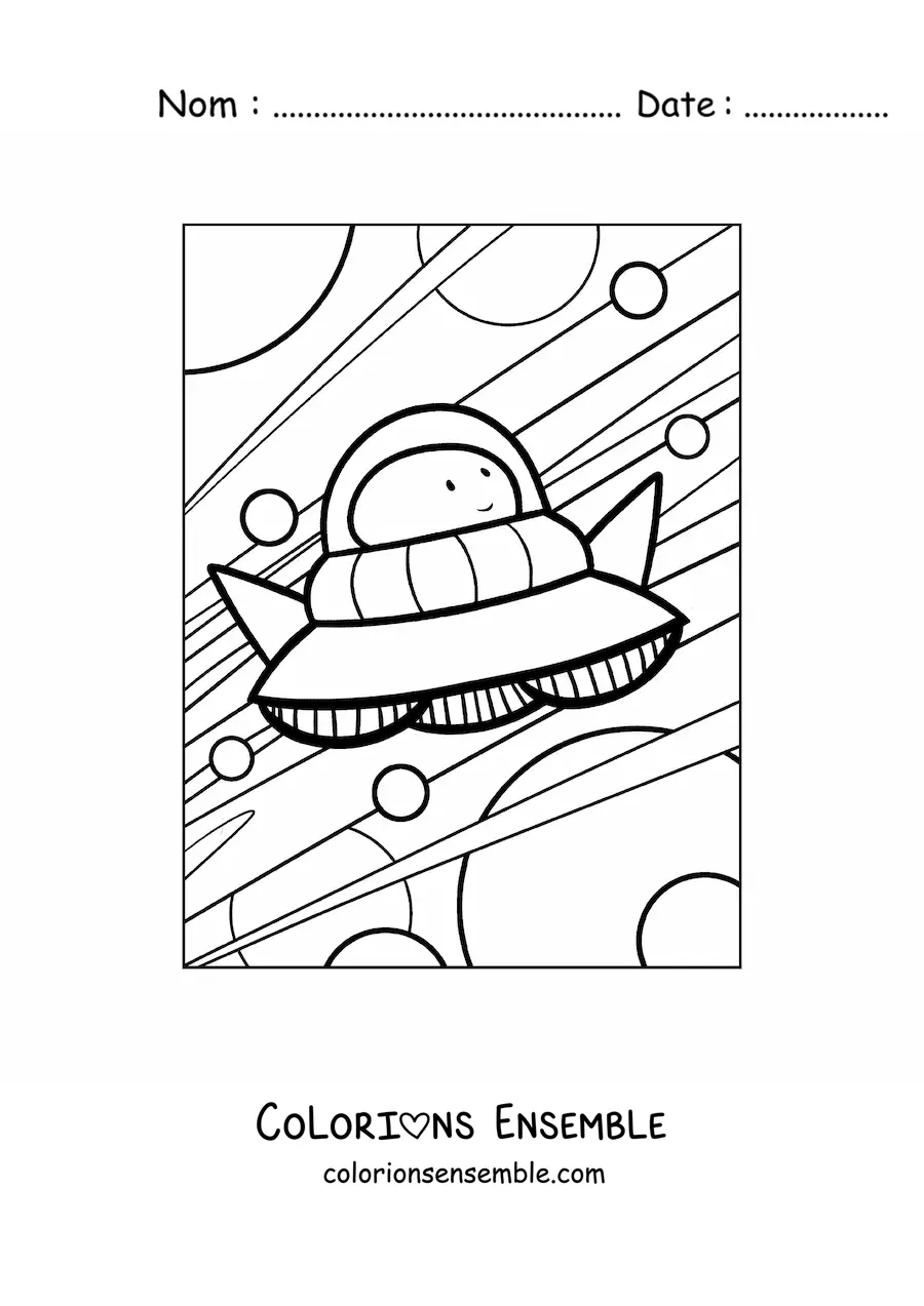 Coloriage d'un extraterrestre animé volant dans son vaisseau spatial