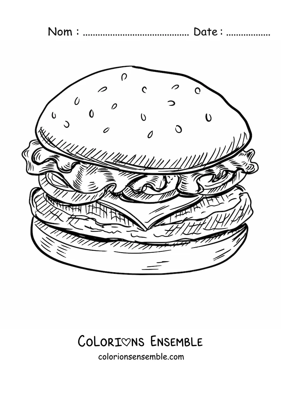 Image à colorier d'un hamburger réaliste