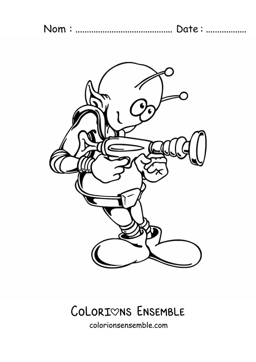 Coloriage d'un dessin de martien avec une arme