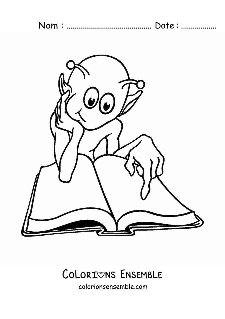 Coloriage d'un dessin de martien en train de lire