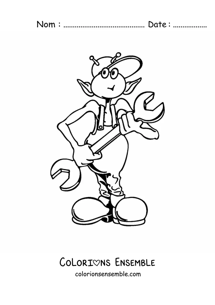 Coloriage d'un dessin d'extraterrestre avec des outils