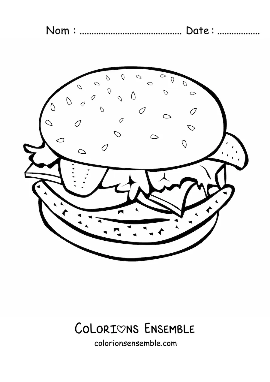 Image à colorier d'un hamburger réaliste