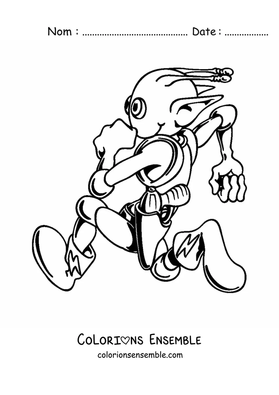 Coloriage d'un dessin d'extraterrestre en train de courir