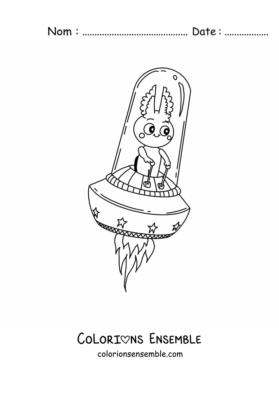 Coloriage d'un extraterrestre volant dans un ovni
